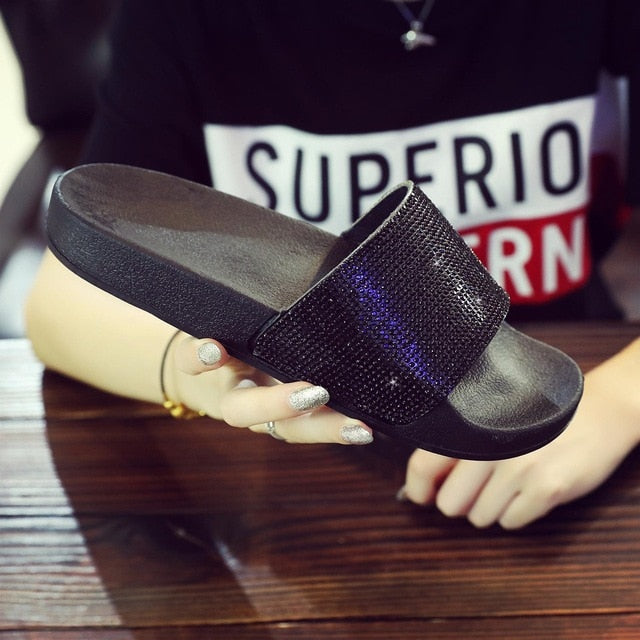 Slippers Flip Flops Summer Slides Women Shoes Crystal Diamond Bling Beach Slides Sandals Casual Shoes Slip On