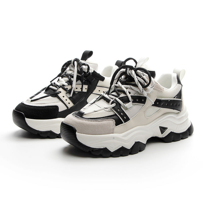 Thick-Soled Shoes Women's New Spring White Shoes Mesh Breathable Sneakers Ins Trend