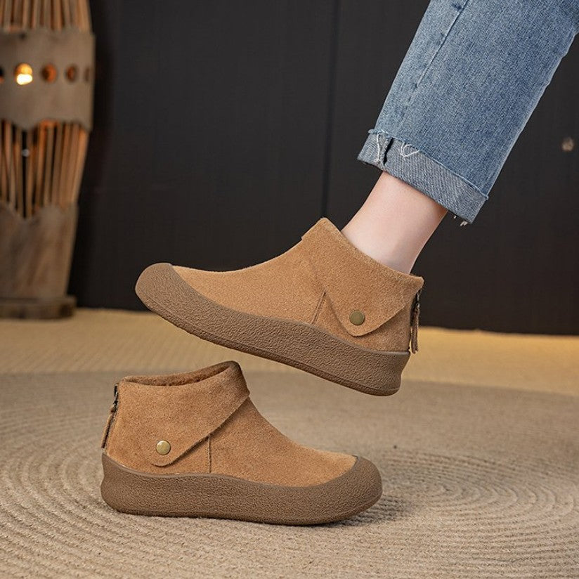 Boken shoes women's soft soled warm cotton shoes round toe flat bottomed short boots