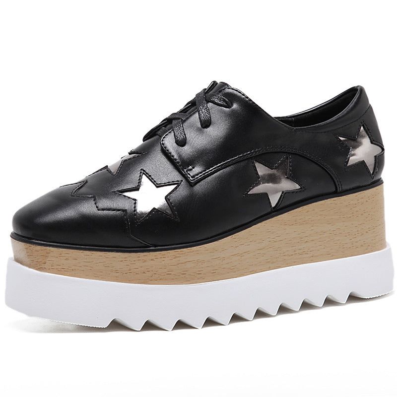 High Quality Leather Stars Lace Up Ladies Stella Chunky Shoes Casual Loafers Women Height Increasing Flat Platform Wedge Shoes