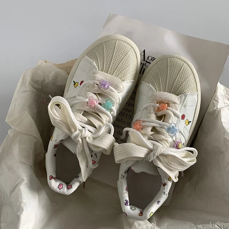 Spring Sports Running White Chunky Sneakers Women Shoes Platform Loafers Lace Up Flats Trend Spring Casual Vulcanized Shoes