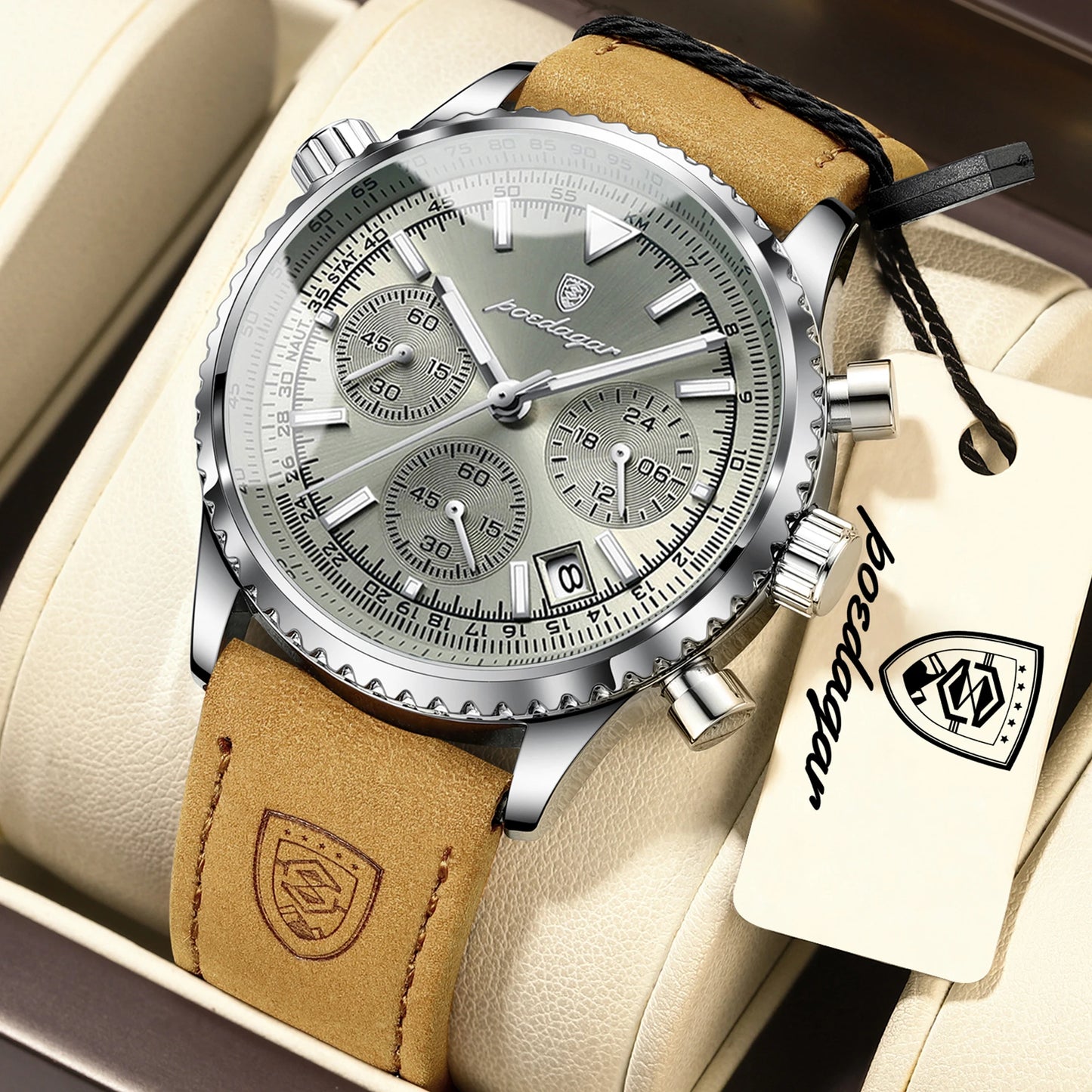 POEDAGAR Business Men Wristwatch Waterproof Luminous Date Chronograph Sport Man Clock Leather Quartz Fashion Men's Watches Reloj