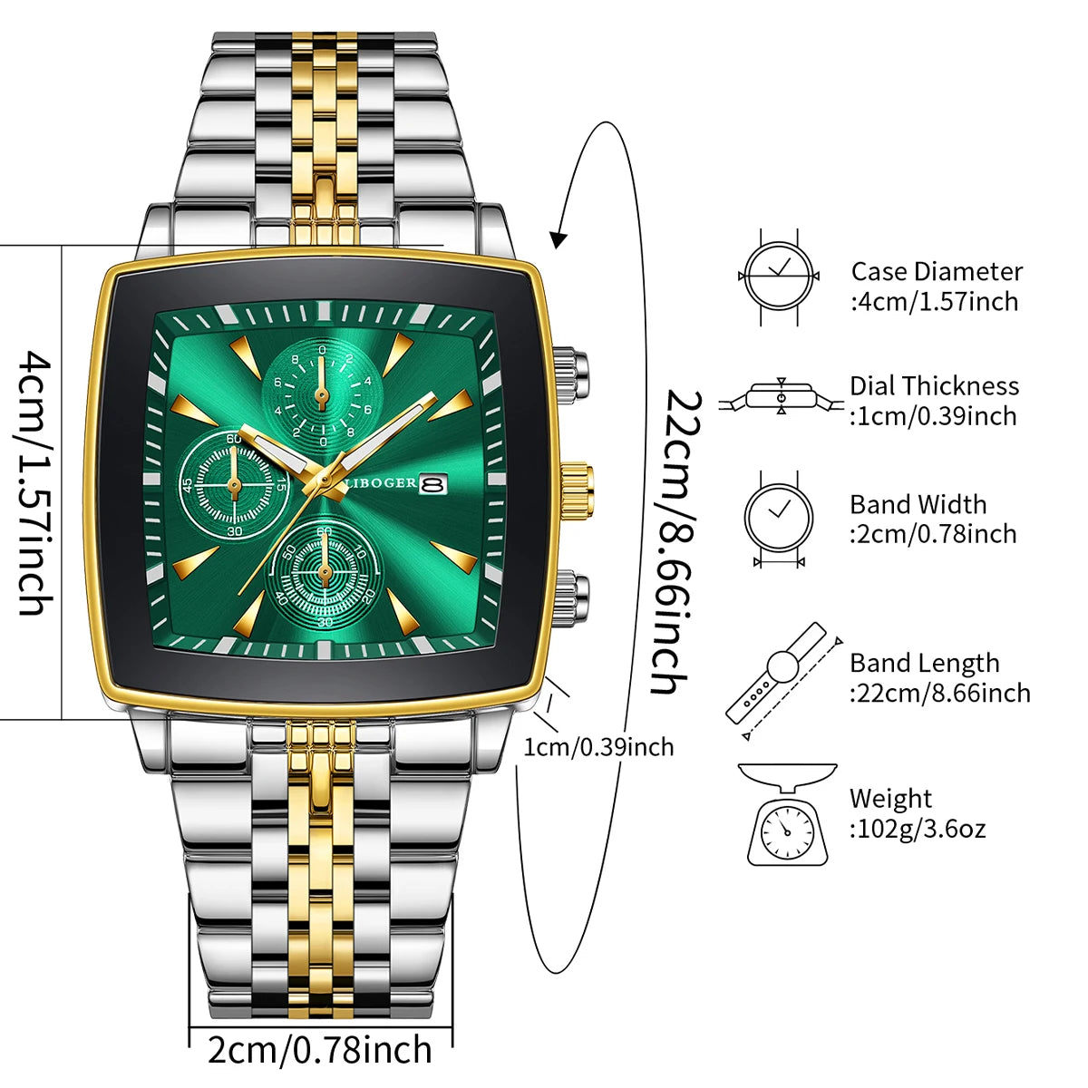 Luxury Stainless Steel Man Calendar Business Watches Fashion Square Dial Men Quartz Wristwatch Reloj Hombre (Without Box)