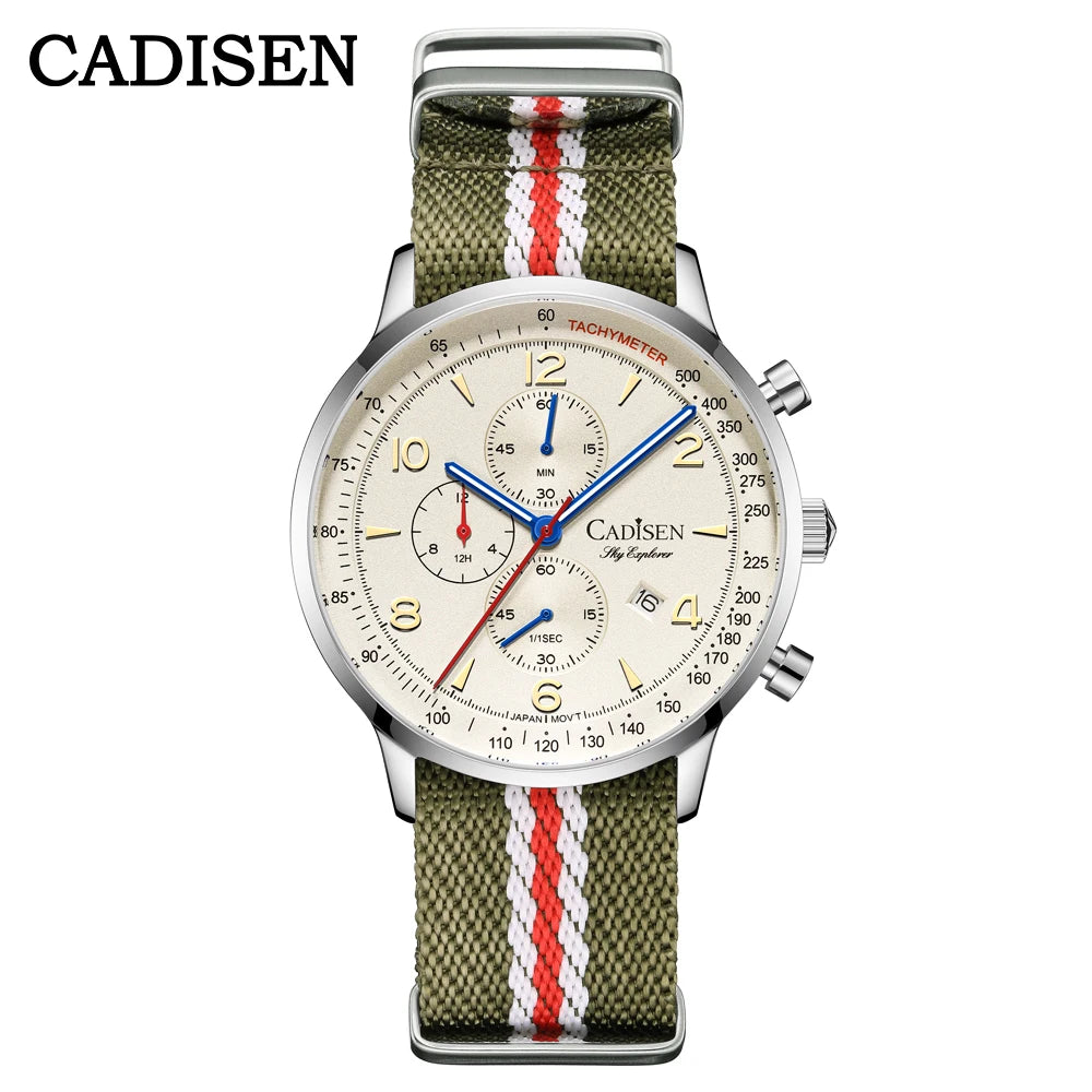 CADISEN Men's Watches Luxury Quartz Watch For Men Japan MIYOTA 0S10 Movt Canvas Strap Chronograph Waterproof Men's Wristwatch
