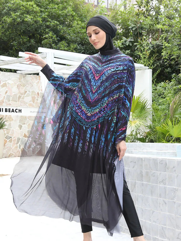 3/4PCS Muslim Burkini Women femmes Swimming Suit Modest Swimwear Islamic Long Sleeve Full Cover Hijab , Quick Drying, UPF50+