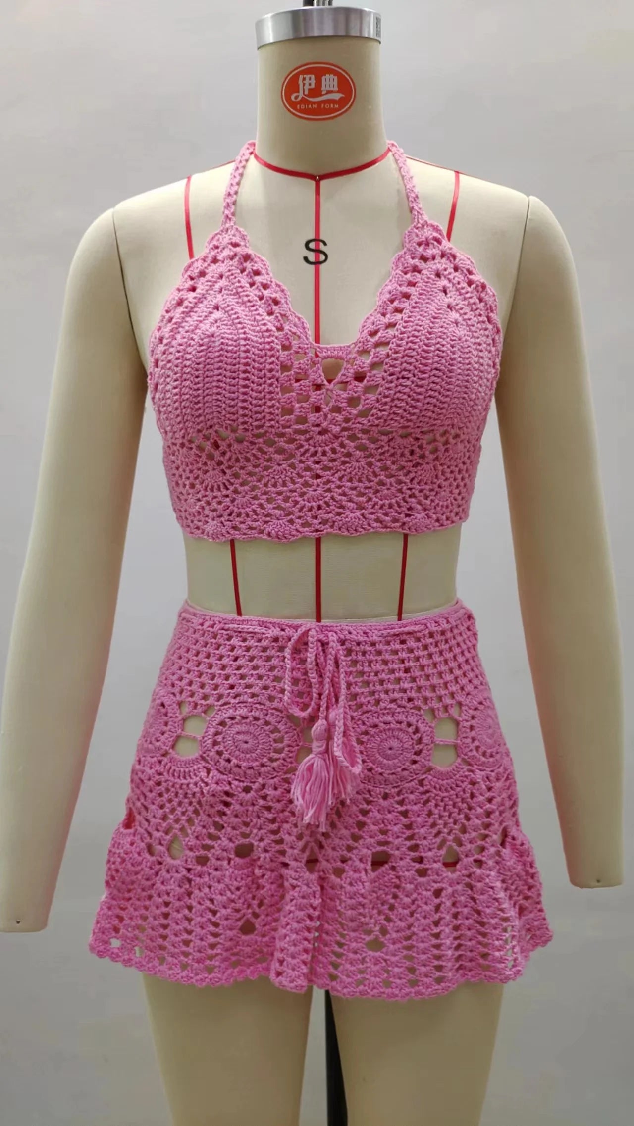 CROCHET BIKINI Two-piece Crochet Women Bikini Set Cover Up Swimsuit Swim Skirt Swimwear Bathing Swimdress Beachwear