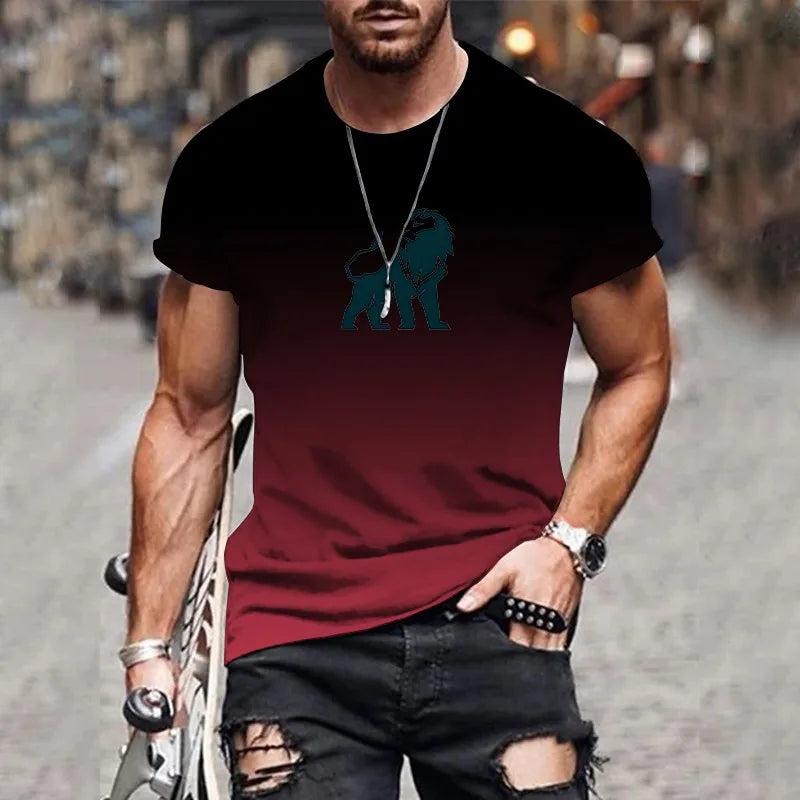 Trendy and fashionable new men's T-shirt 3D printed gradient printed top summer streetwear O-neck plus size pullover
