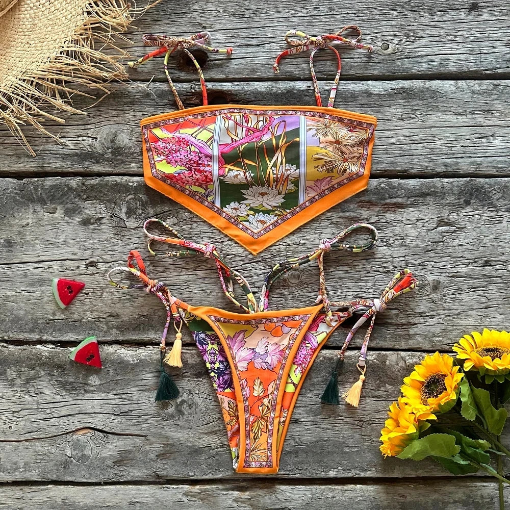 2025 New Sexy Bikini Women Print Brazilian Bikini Set Halter Backless Swimsuit Swim Wear Biquini Dot biquini female