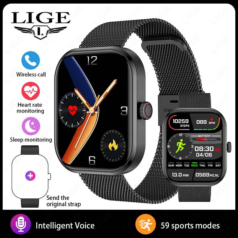 LIGE Fashion Smart Watches Women Bluetooth Call Women‘s Health Monitor Heart Rate Blood Pressure Fitness Digital Smartwatch Men