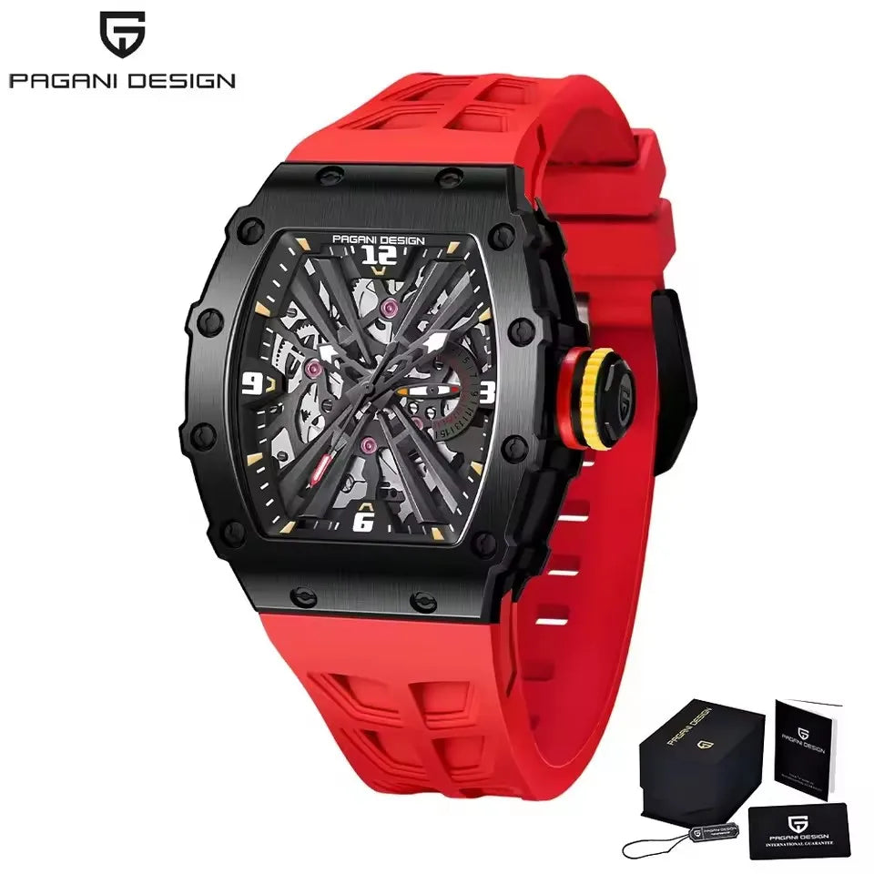 PAGANI DESIGN Luxury Mens Quartz Watches Barrel Shape Waterproof Wrist Watch For Men VH65 Silicone Luminous Sapphire Mirror