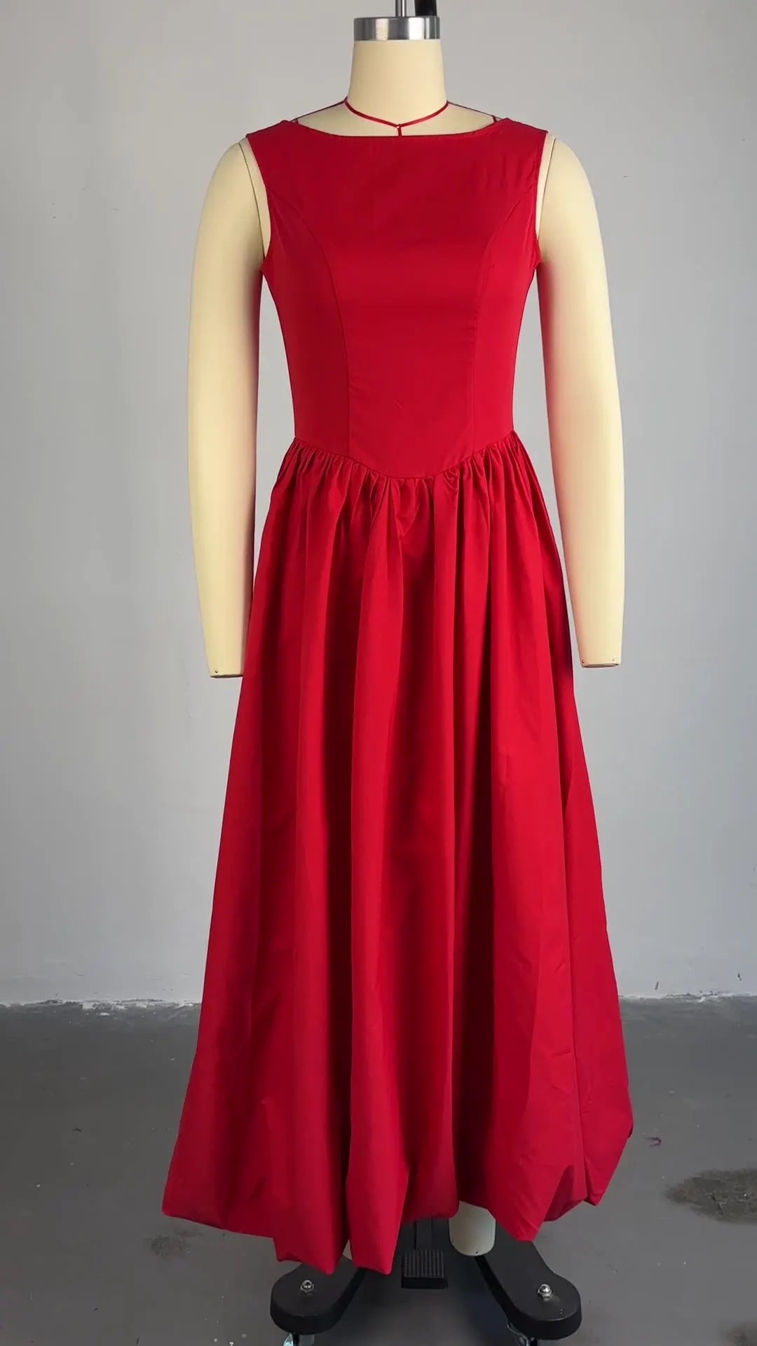 Women Elegant Dress Wedding White Round Neck Bubble Maxi Dresses Sleeveless Pleated A-Line Backless Casual Cocktail Summer Dress