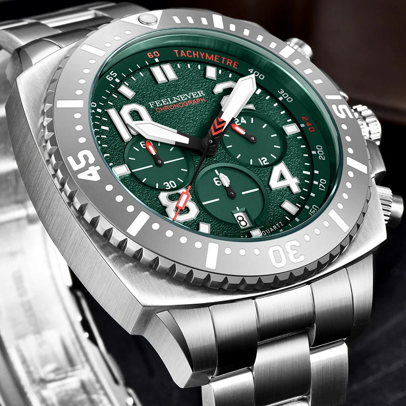 FEELNEVER New Diver Quartz Watch for Men 316L Stainless Steel Sapphire Big Dial Watch Men Outdoor 1000M Waterproof Men's Watches
