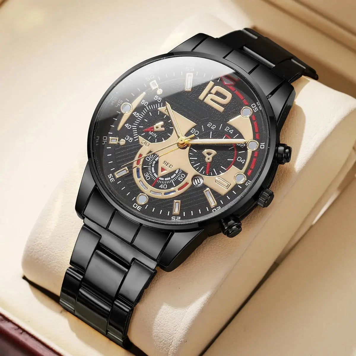 Fashion Decorative Three-eyes Dial Men Business Watches Luxury Quartz Wristwatches with Calendar Clock Reloj Hombre(Without Box)