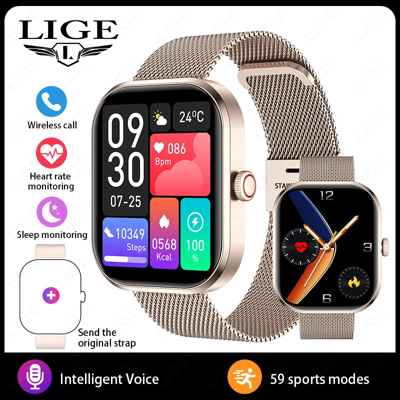 LIGE Fashion Smart Watches Women Bluetooth Call Women‘s Health Monitor Heart Rate Blood Pressure Fitness Digital Smartwatch Men
