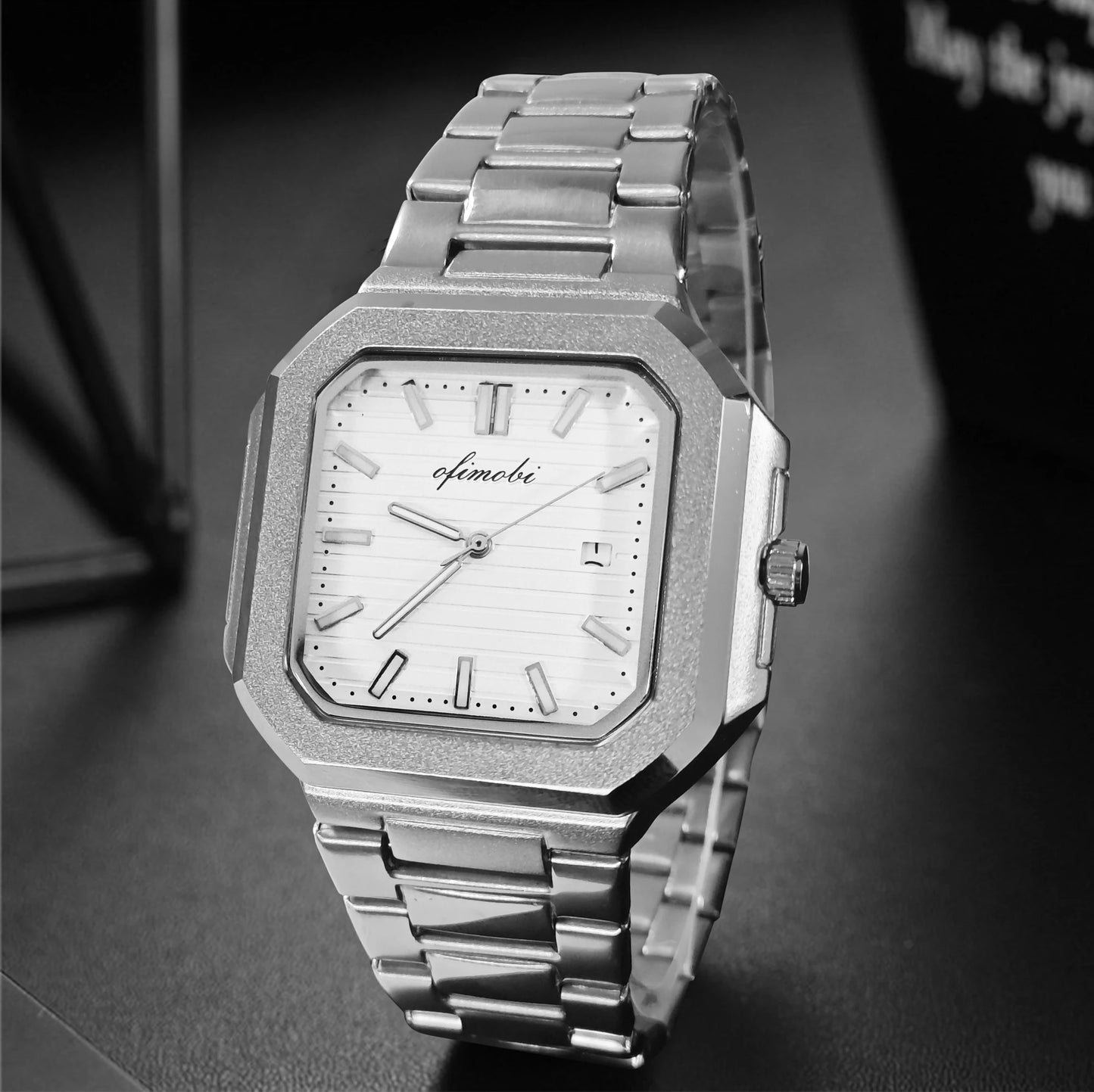 Classic Men Business Watches Fashion Square Dial Stainless Steel Strap Quartz Watch with Calendar For Luxury Mens Clock
