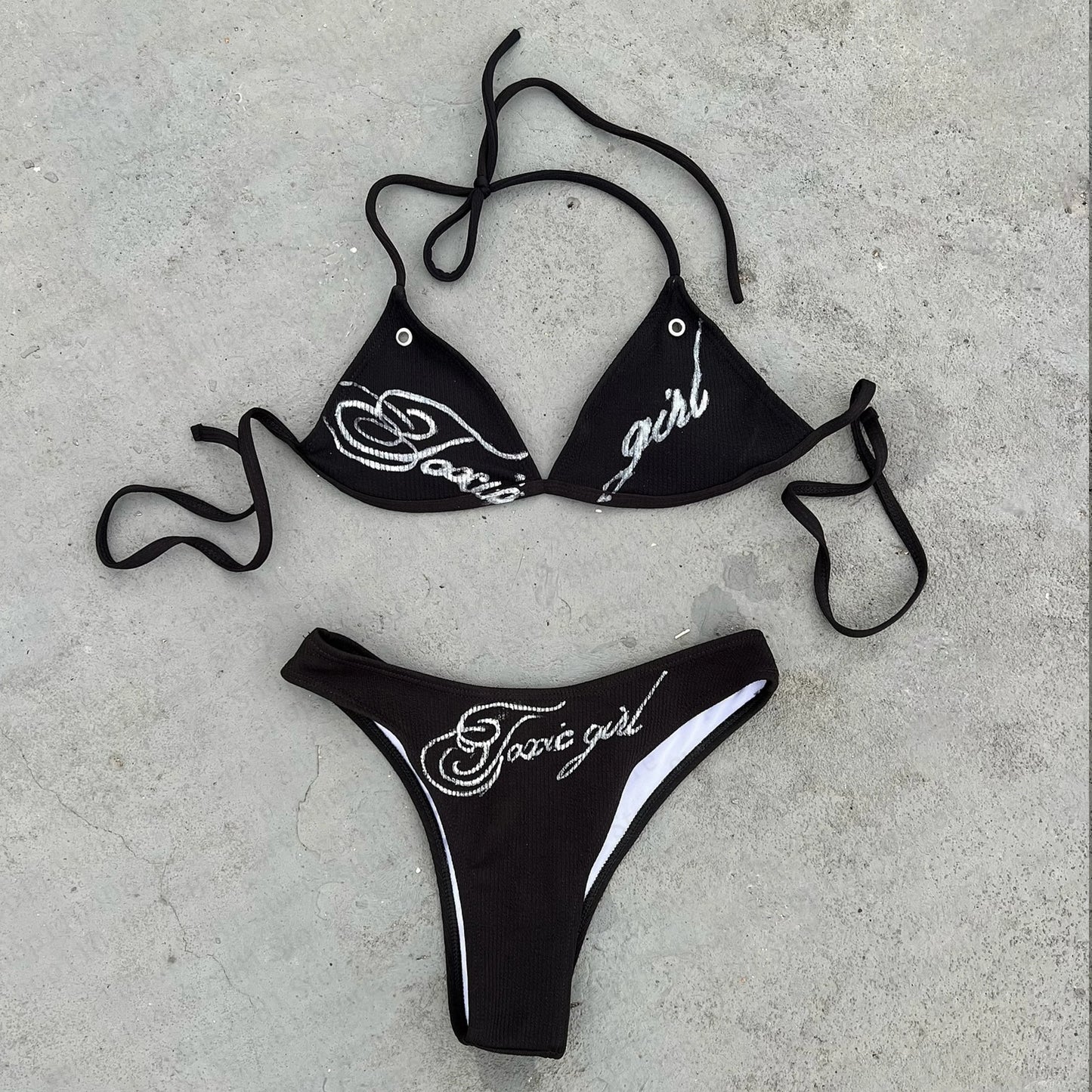 Fashionable letter printed sexy bikini set women's swimsuit patch swimsuit hot pants set summer casual niche fashion Y2k style