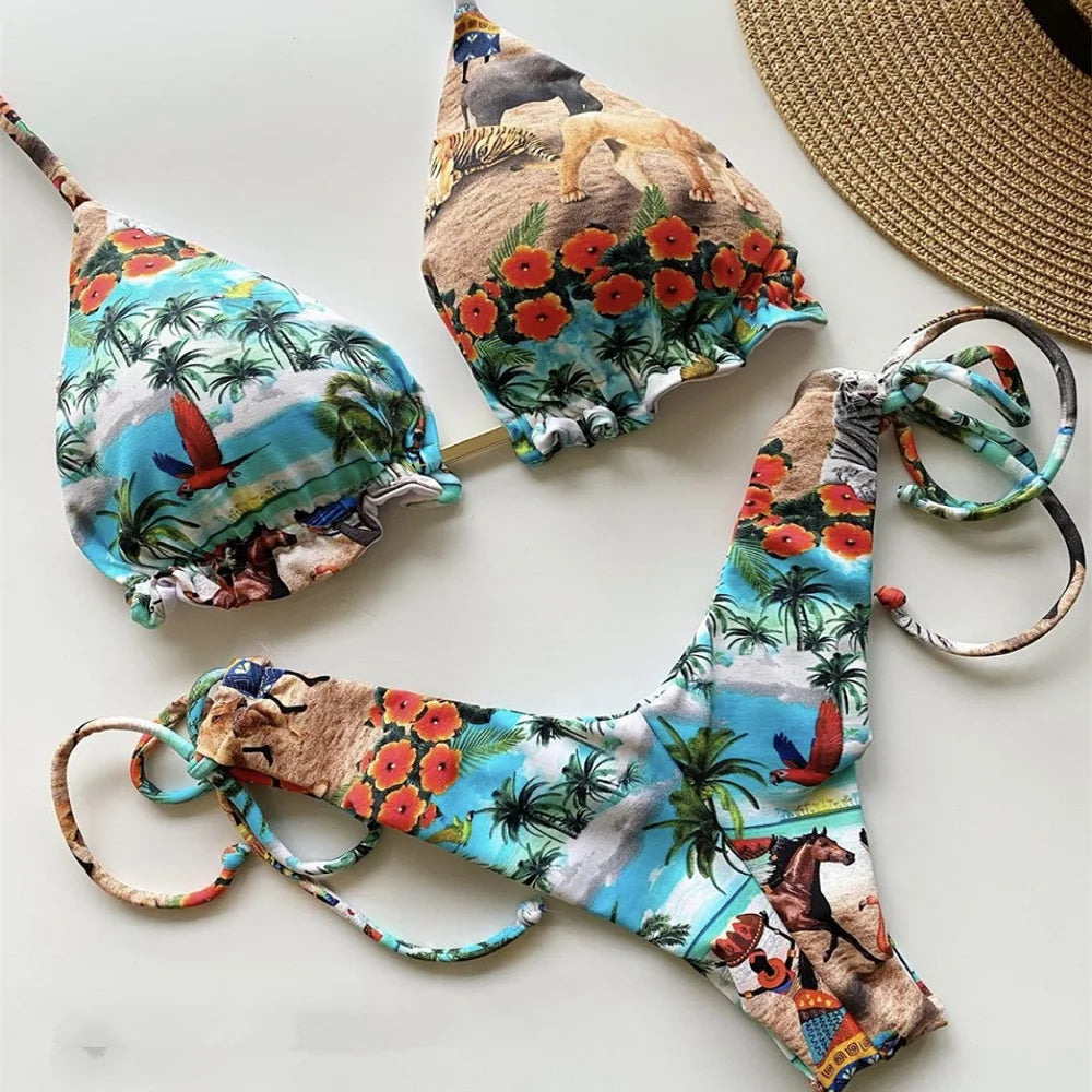RUOTONGSEPT 2022 Striped Bikini Set Knotted Swimsuit Women Biquinis Beach Sexy Thong Swimwear Bandage Brazilian Mirco Bikinis