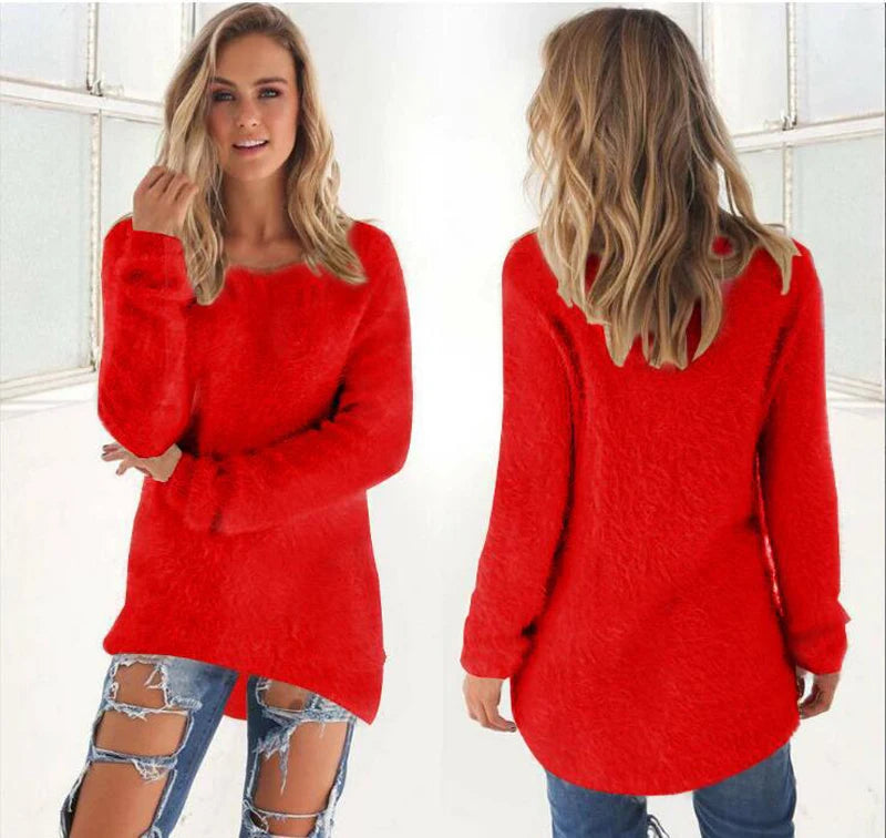 2025 Plus Size Women Warm Sweaters Solid Color O Neck Loose Knitted Pullover Long Sweater Casual Blouse Lady Oversize Clothing