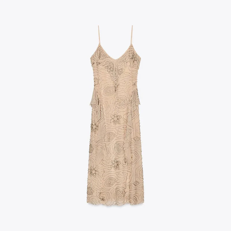 Sexy Sequin Women's Beads Sling Dress Fashion V-Neck High Waist Slim Fit Lady's Dresses Summer Beach Holiday Party Robes