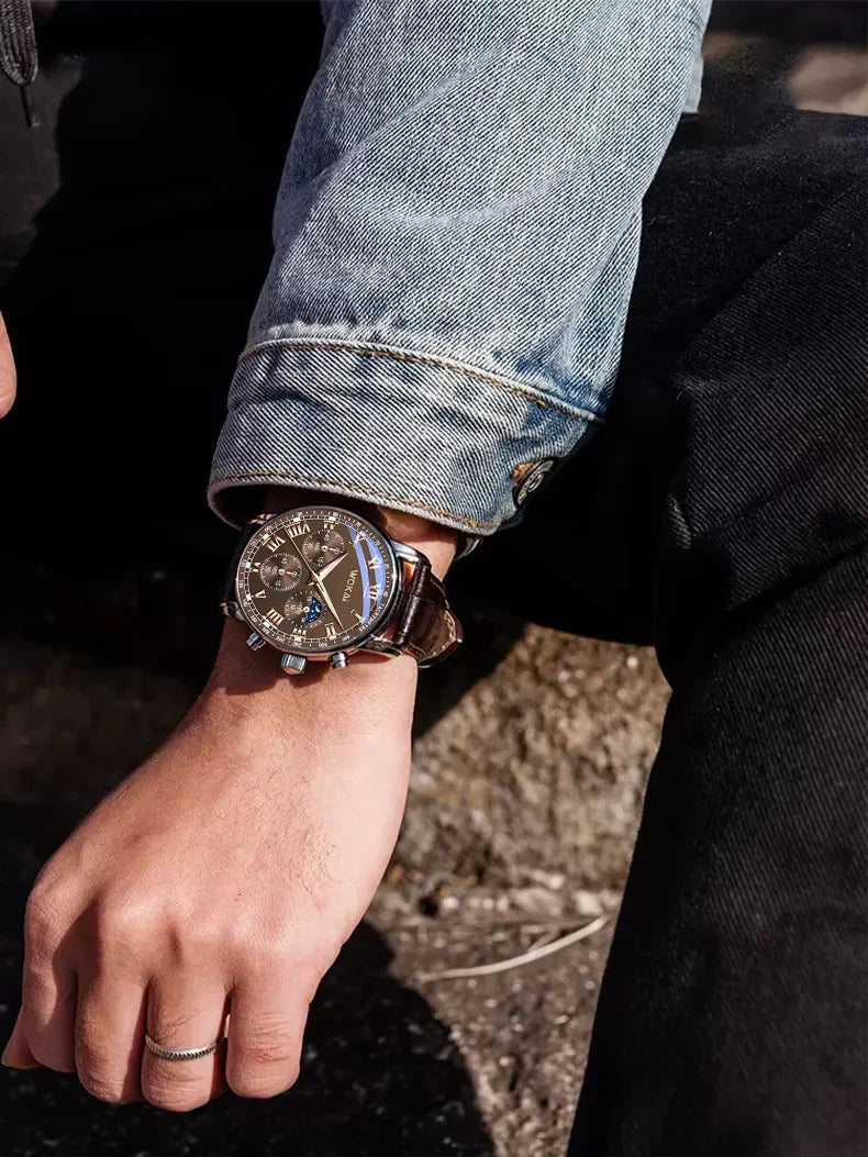 Fashion Men Business Watches Casual Leather Strap Male's Analog Quartz Wristwatch Reloj Hombre(Without Box)