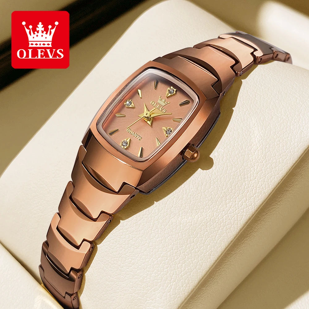 OLEVS 7006 Women's Watches Fashion Tonneau Dial Luxury Tungsten Steel Waterproof Wristwatch for Women Elegant Retro Ladies Watch
