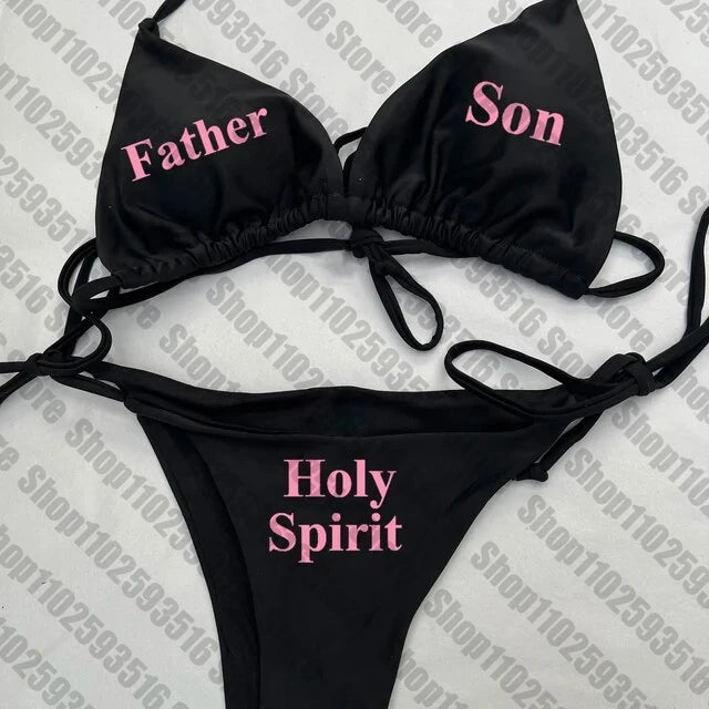 Swimsuit Women Sexy Bikini Set letter print Padded Bra Thong Two Pieces Swimwear Beachwear Bathing Suit Femme
