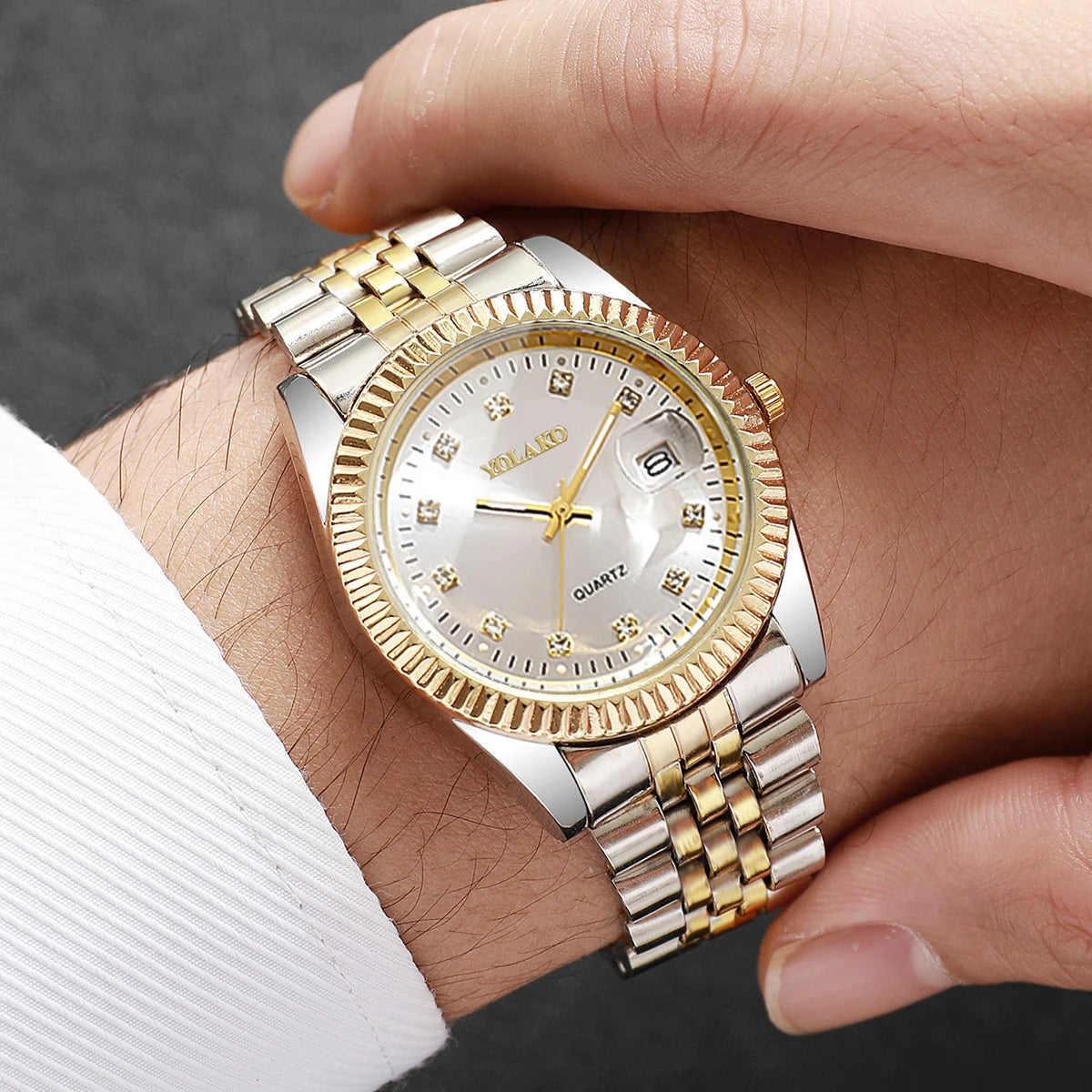 Luxury Rhinestone Men Business Watches Fashion Women Quartz Watch with Calendar Clock Gift(Without Box)