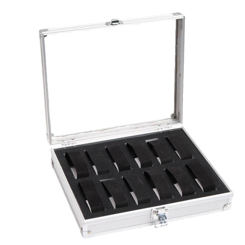 Useful Aluminium Watches Box 12 Grid Slots Jewelry Watches Display Storage Box Square Case Suede Inside Rectangle Watch Holder