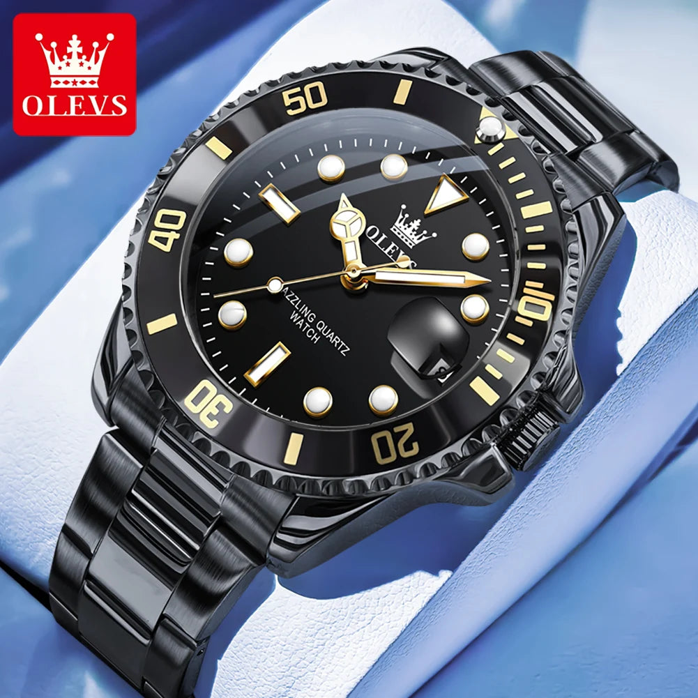 OLEVS 5885 Man Watch Original Brand Waterproof Quartz Watch Stainless Steel Strap Automatic Date Mens Gifts Watches For Man