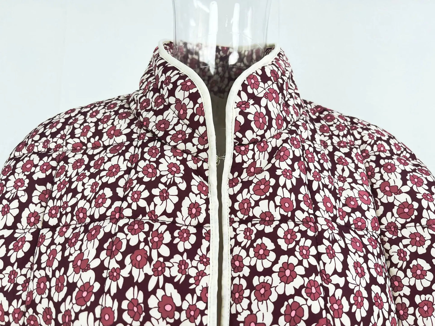 New Women's Floral/Gingham Print Lightweight Quilted Parkas Woman Long Sleeve Pockets Vintage Winter Jacket Coat Streetwear Tops