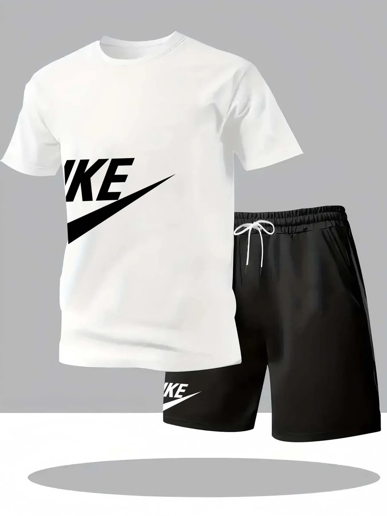 Summer fashion street short sleeved sports suit men's sports shirt set men's round neck short sleeved shorts sports suit 2-piece