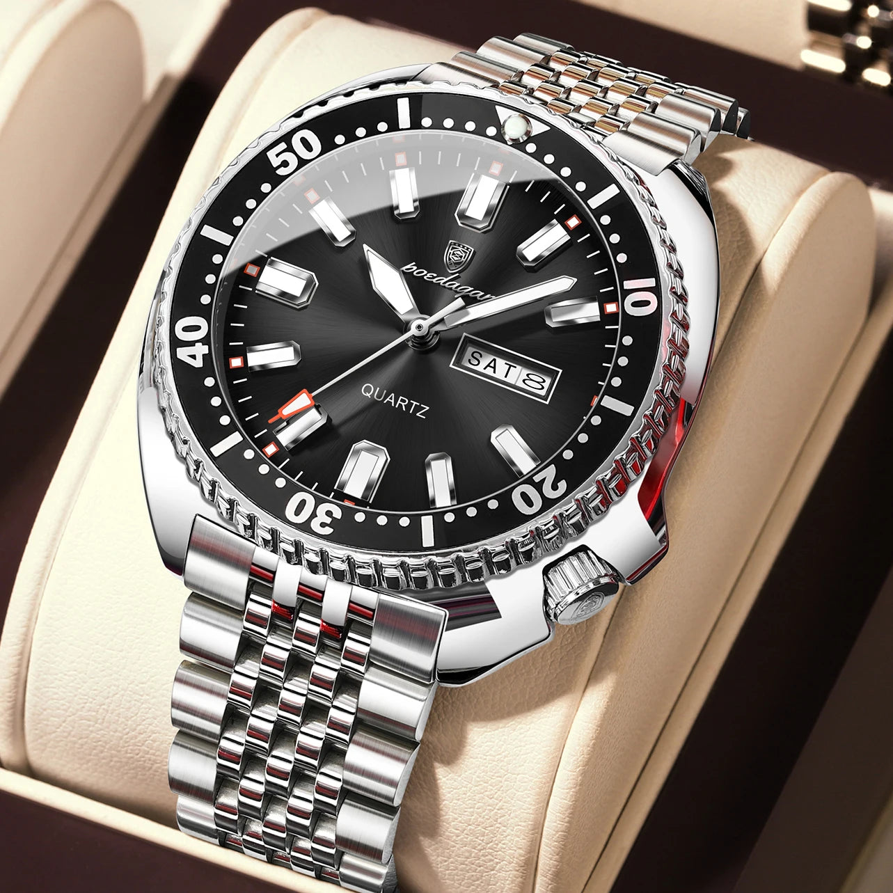 POEDAGAR Luxury Brand Men Clock Date Week Fashion Quartz Male Wristwatch Luminous Waterproof Stainless Steel Men's Watches Reloj