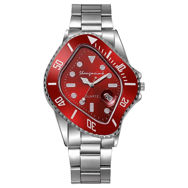 New Distorted Shape Calendar Waterproof Quartz Watch for Men Women Stainless Steel Fashion Dress Watches Sports Wristwatch Clock