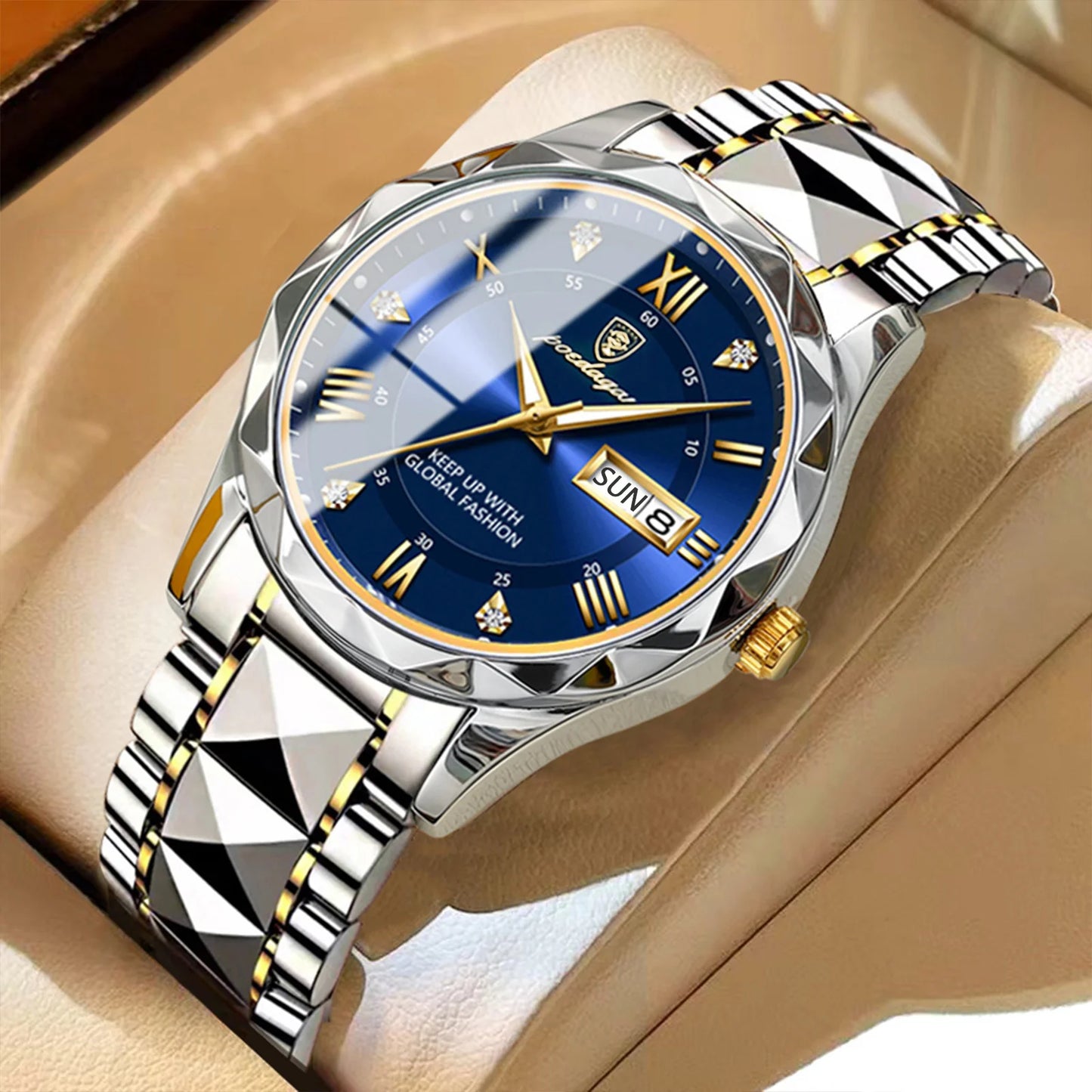POEDAGAR Top Classic Men's Quartz Watches Waterproof Luminous Stainless Steel Man Wristwatch Date Week Original Men Watch Reloj