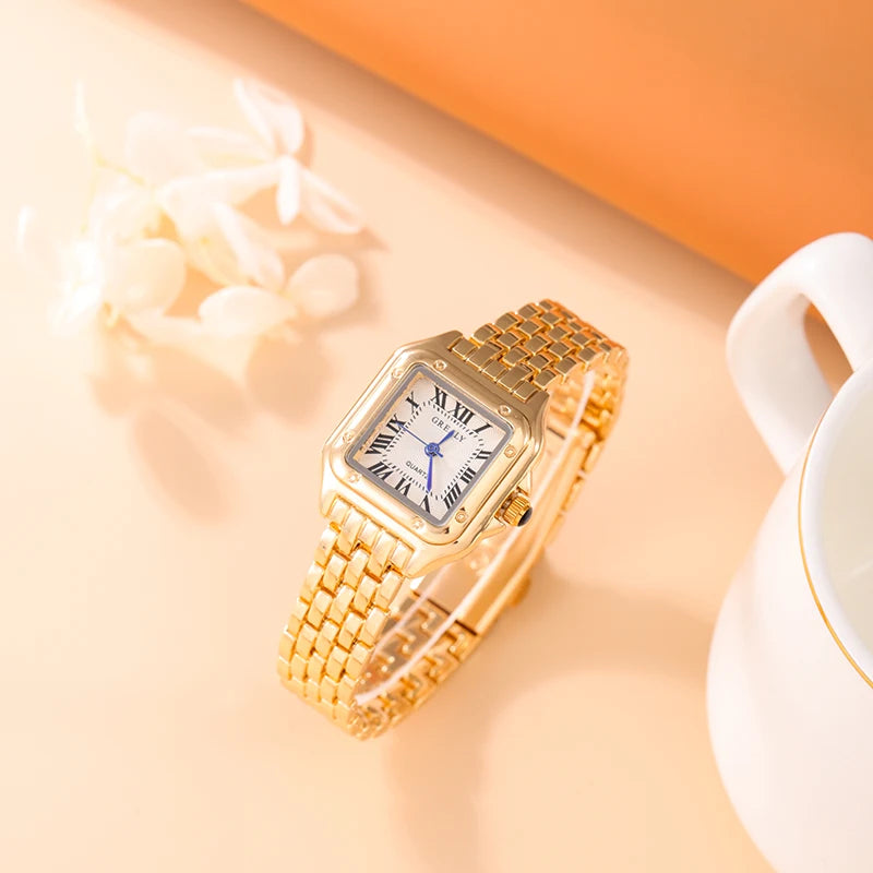Luxury Women's Quartz Watch Fashion Leisure Diamond Simple Gold Silvery Steel Strip Wristwatch for Ladies Gift Clock