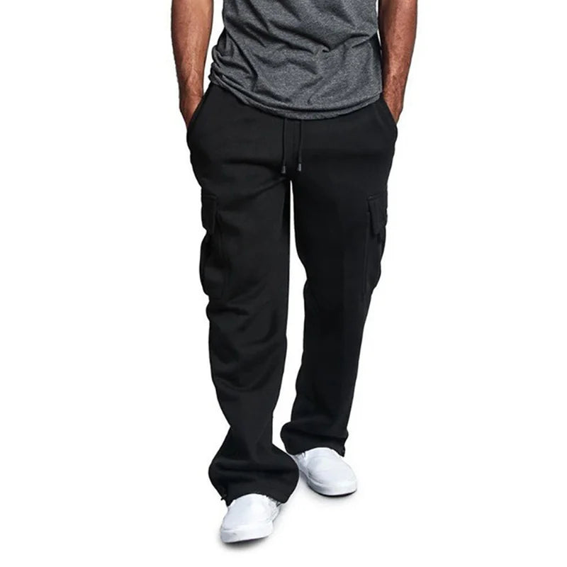 Men's Cargo Pants Loose Drawstring Sweatpants with Pockets Sports Straight Trousers Jogging Long Pants Hip Hop Streetwear