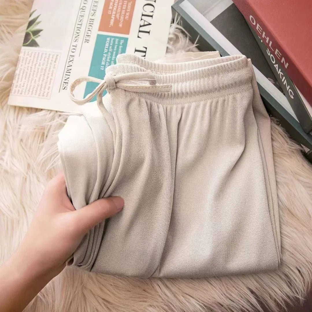 Women Pants Spring Summer Ice Silk Wide Leg Pants 2025 High Waist Loose Straight Casual Pant Female Outdoor Black Trousers