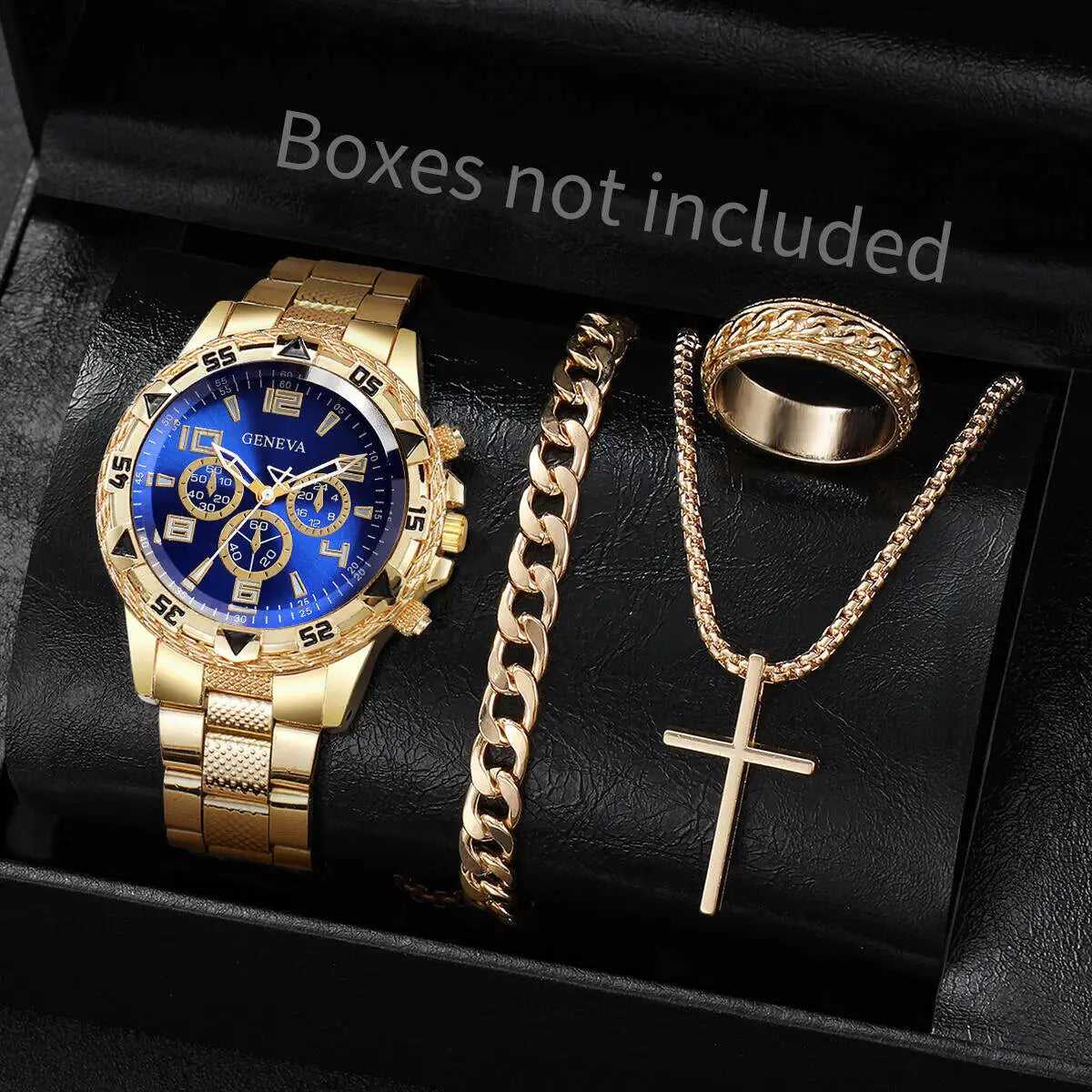 4PCS/Set Fashion Men Business Watches Luxury Big Dial Quartz Watch for Men Clock Jewelry Set Reloj Hombre(Without Box)