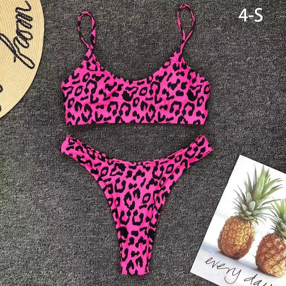 New Sexy Leopard Print Bikini Solid Swimsuit Women Split Swimwear Push Up Bikini Set Brazilian Bathing Suit Summer Beach Wear