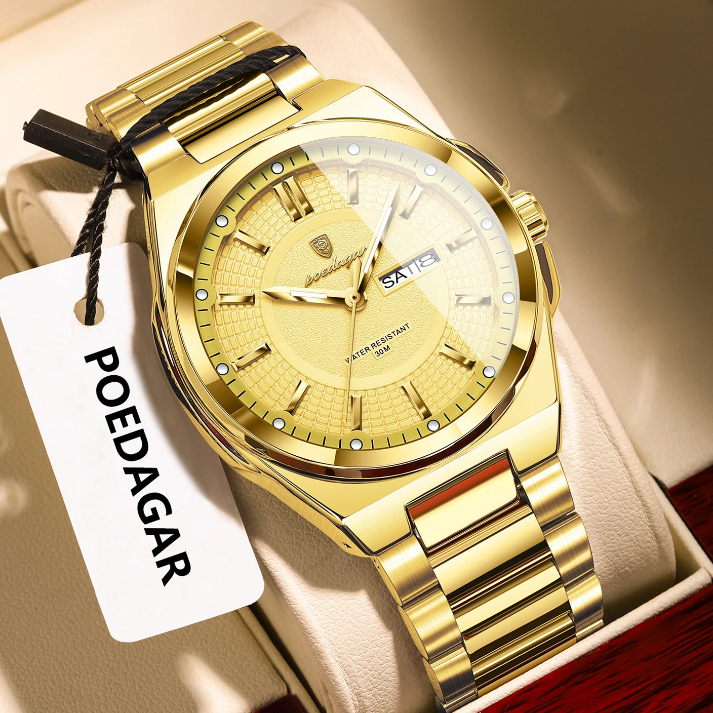 POEDAGAR Top Business Men's Watches Stainless Steel Waterproof Luminous Man Watch Date Week Quartz Casual Fashion Men Wristwatch