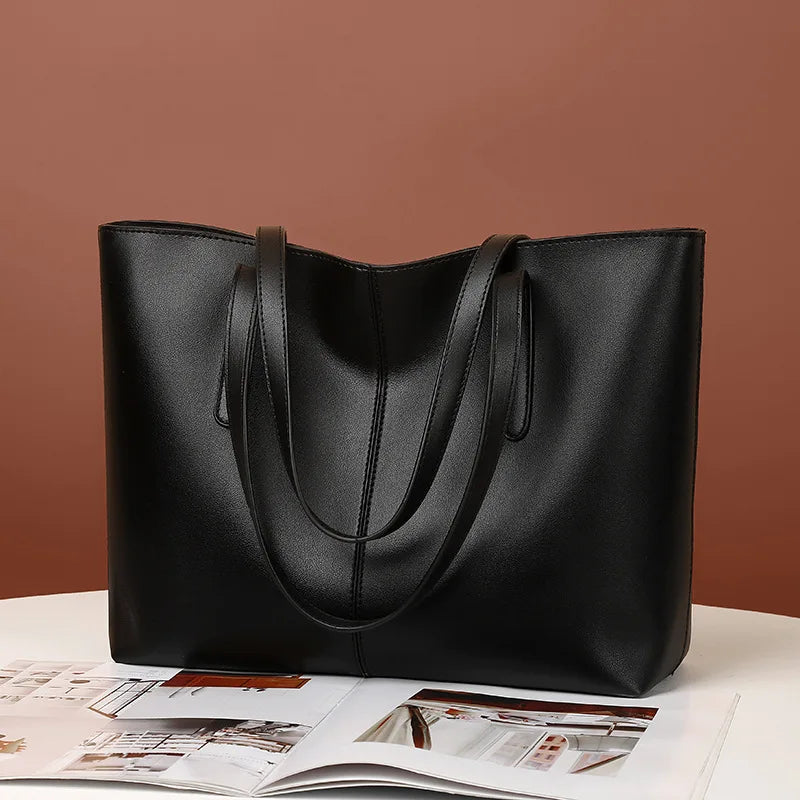 Women's Tote Bags Simple Large Capacity Femal Shoulder Bag Solid Color Commuter Leather Hand Bags Ladies Top Handle Bags