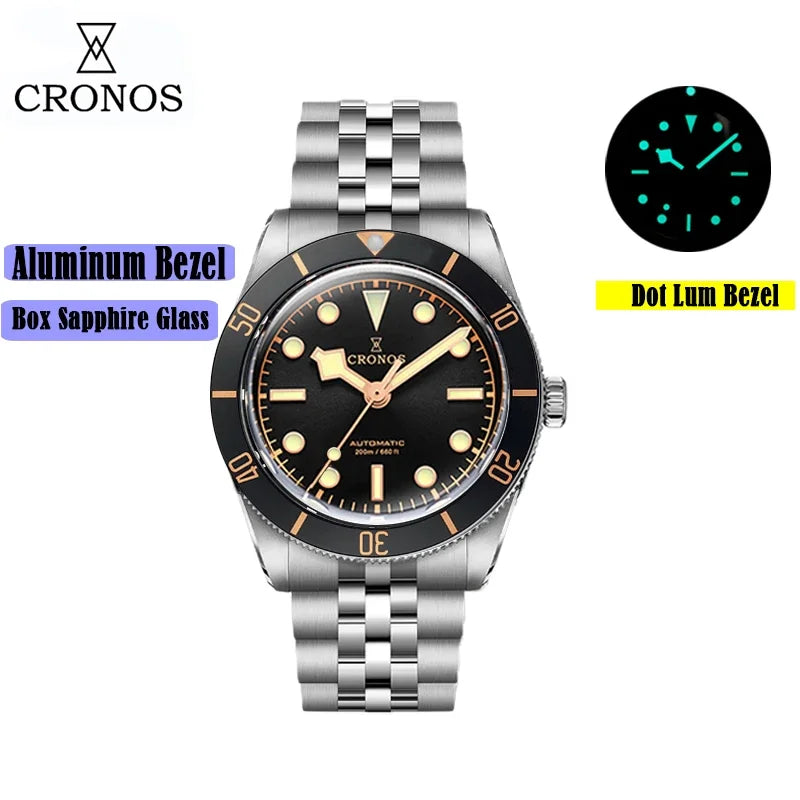 2025 Cronos Luxury Men's Watches 37mm Diver BB54 Vintage Automatic Matt/ Aluminum Bezel Female End Links Sapphire 20 Bar L6033