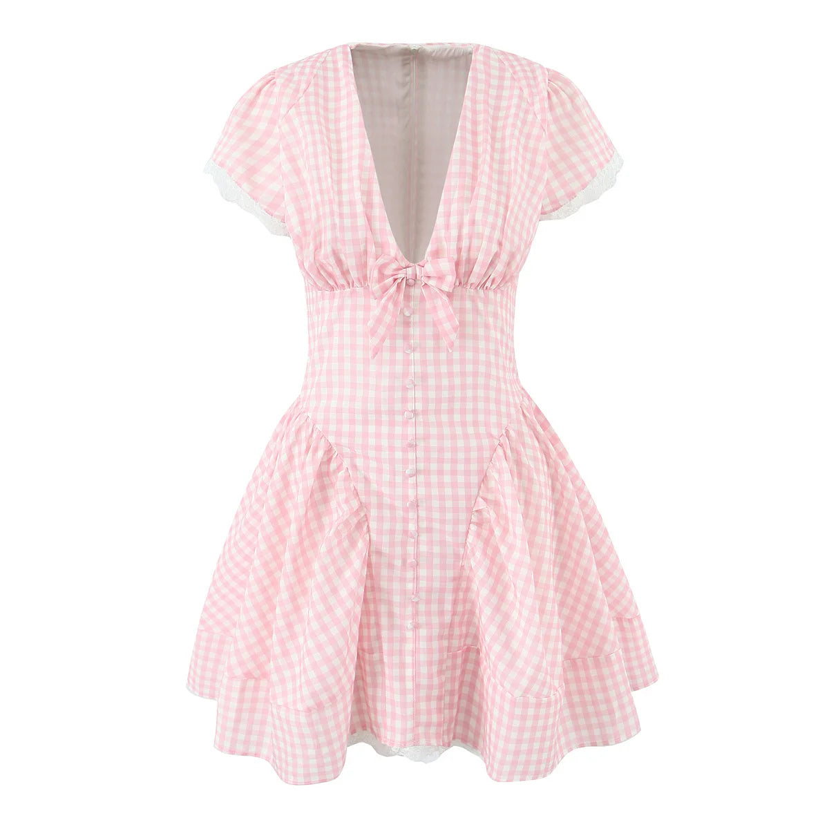 YENKYE Sweet Cute White Mini Dress For Pretty Girl Elegant A-line Bow V Neck Summer Dresses Party Robe Vacation Vestidos 2025