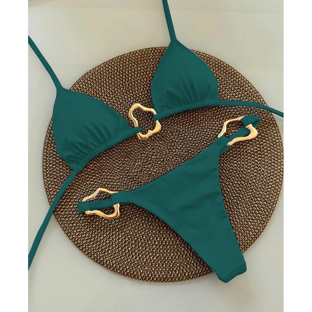 Sexy Halter Micro Bikini 2025 Women Swimsuit Solid Swimwear Thong Bikinis Set Brazilian Beach Wear Bathing Suit Biquini Female