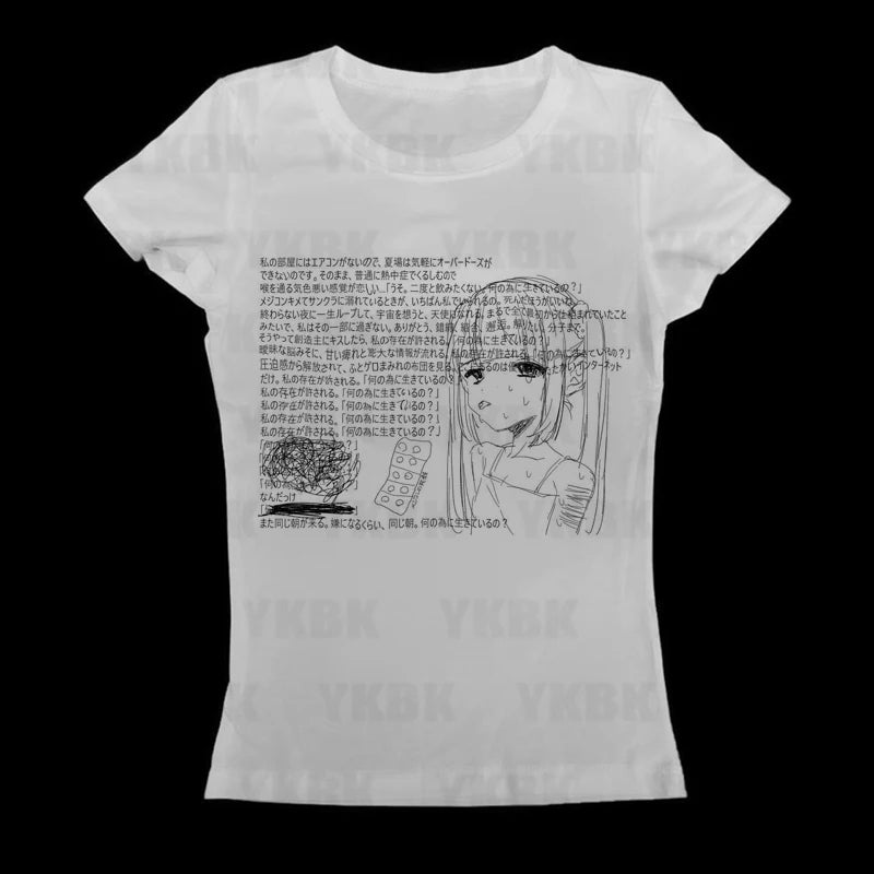 Graphic Harajuku Print Letter Anime Long Sleeve Women's T-shirts 90s Clothes Vintage Women Female Trashy Y2k 2000s Tops Gothic
