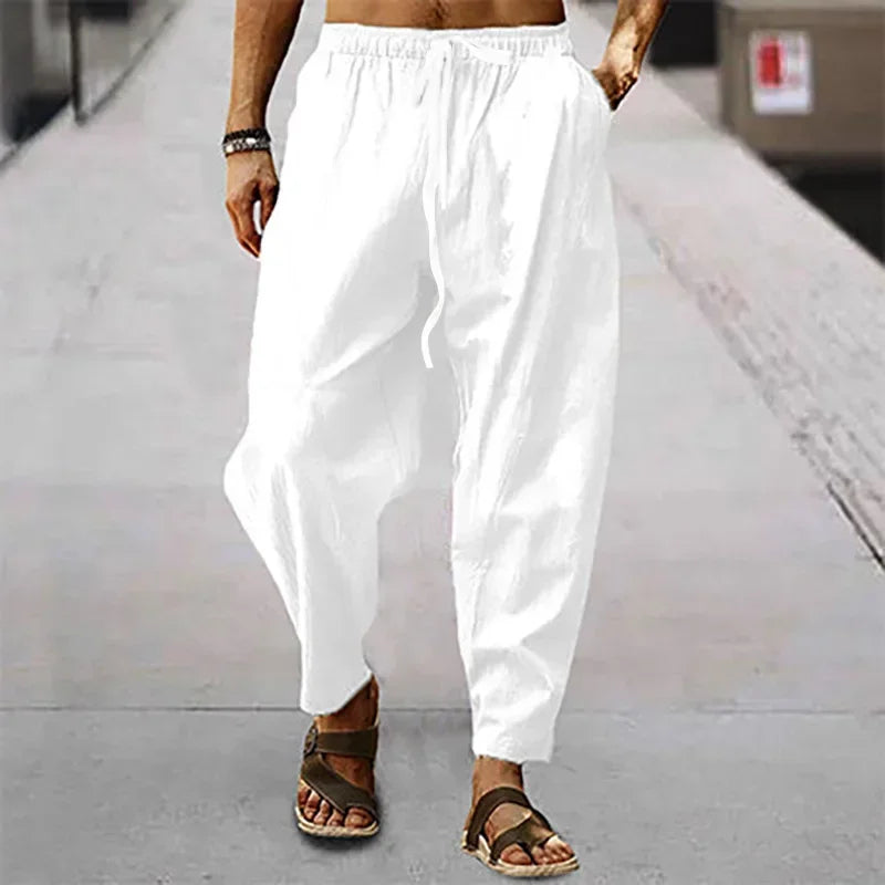 Fashion Mens Linen Wide Pants Korean Trousers Oversize Sports Streetwear Male Spring Yoga Pants Casual Men Clothing Sweatpants