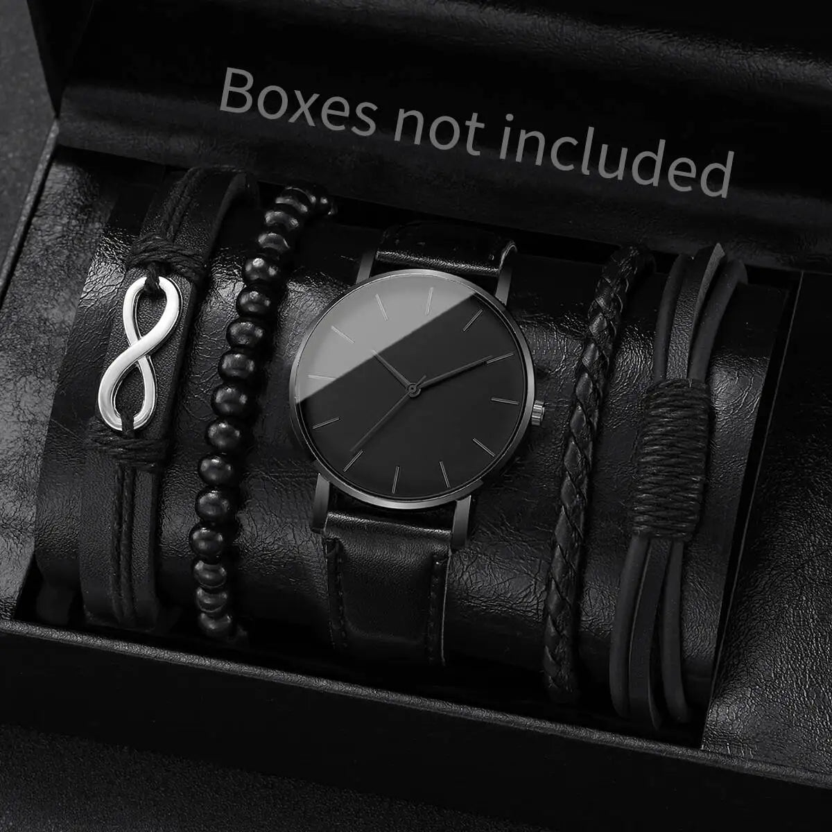 4/5PCS Fashion Leather Strap Men Business Watches Casual Mens Quartz Watch Vintage Bracelets Set Reloj Hombre(Without Box)
