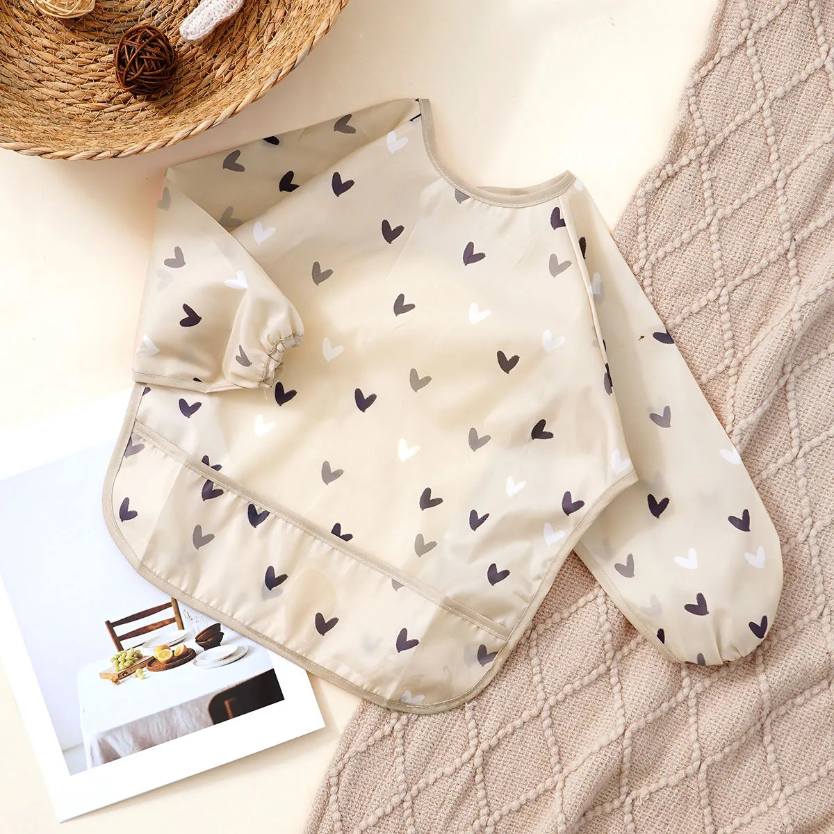 Elinfant 1PC Long Sleeve Bibs, Waterproof Feeding Bibs,Washable Burp Cloth,Coveralls Bibs,Easy To Clean,Wash-Free Eating Bibs
