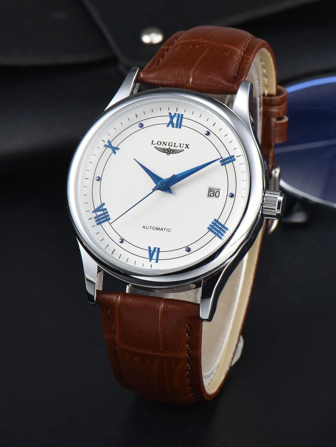 Men automatic watch simple mechanical watches date waterproof fashion leather gift