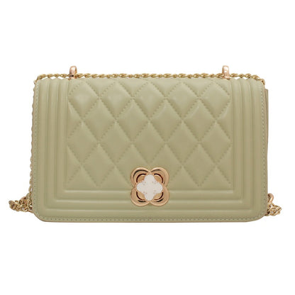 Fashion Chain Bag Flower Small Turn Lock One-Shoulder Messenger Bag New All-Match Rhombus Women's Bag Chain Bag